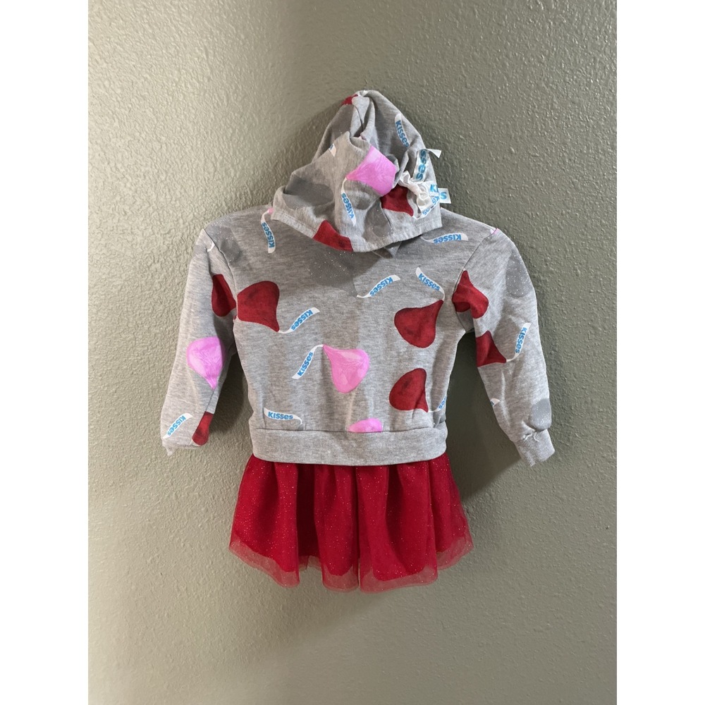 Hershey's Kisses Girls Grey Red Hooded Tutu Dress XS 4-5 Valentine's Day Sweet - Picture 1 of 8